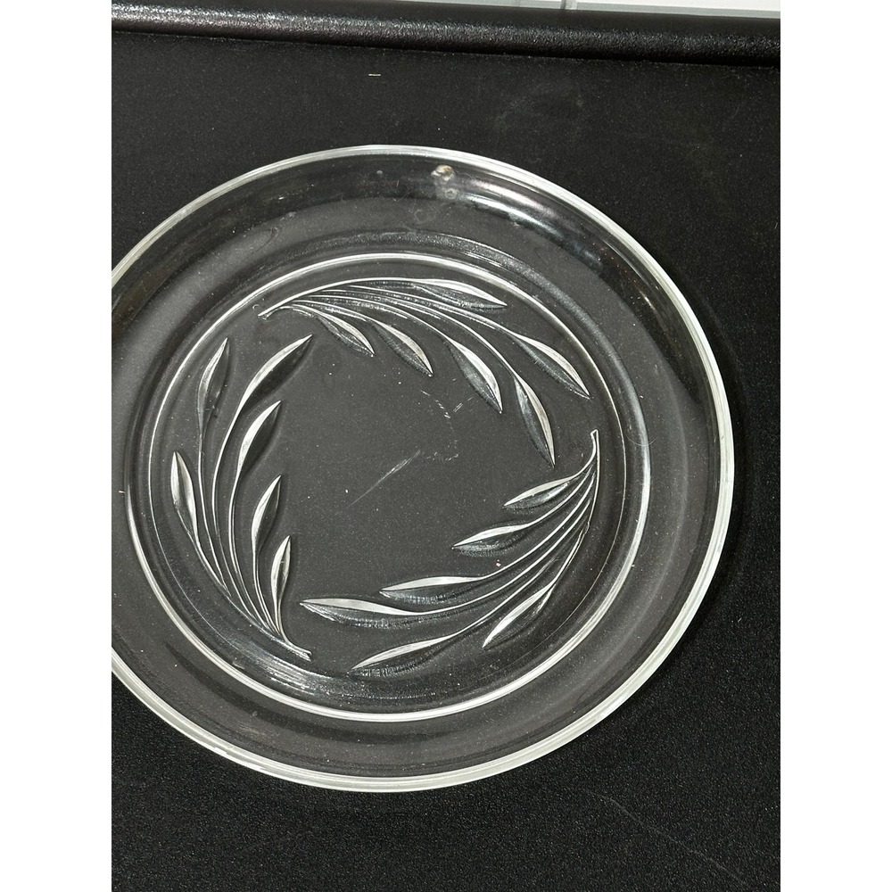 Vintage Clear Glass Etched Wheat Leaf Design Bread and Butter Plate 6 Inch